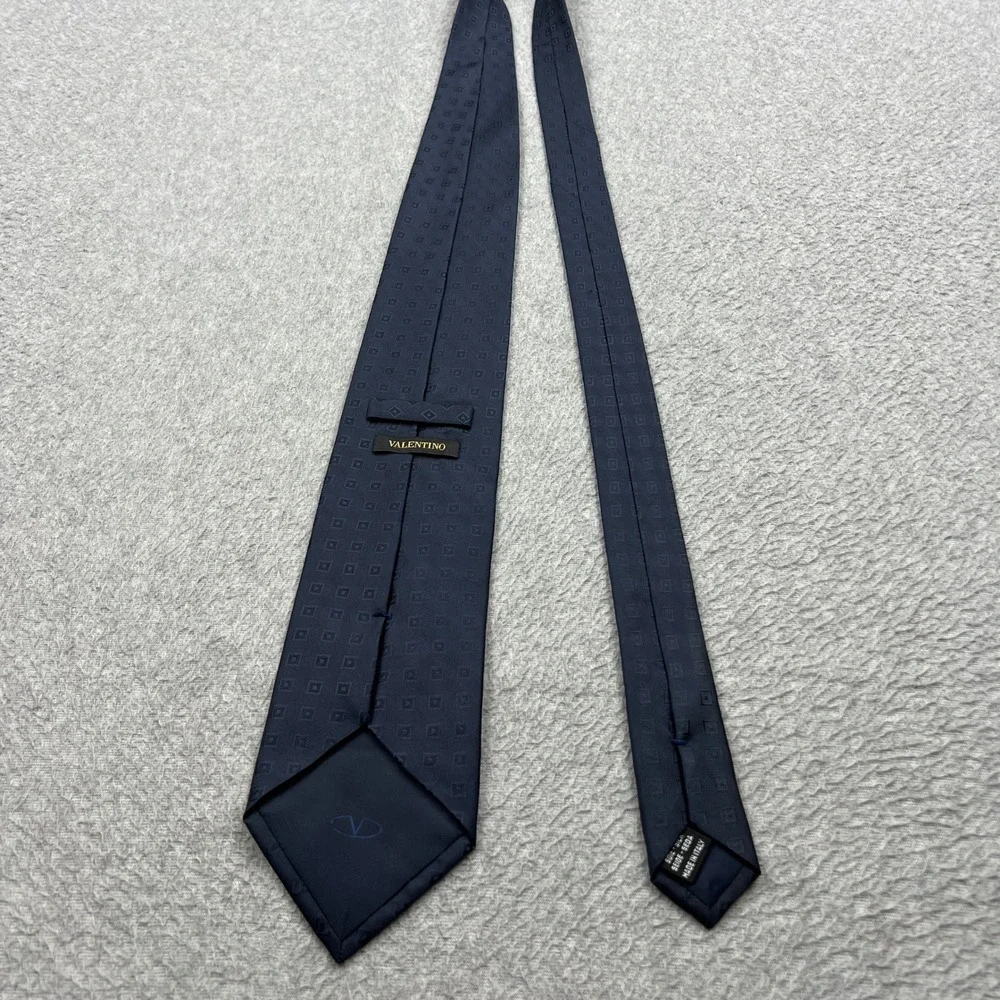Valentino 100% Silk Tie Mens Blue Geometric Square Italy Made Luxury Designer